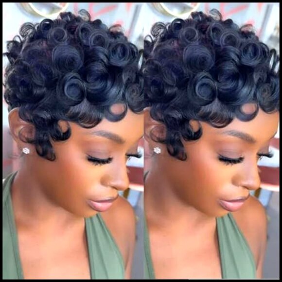 Human Hair Pixie Cut Wig Glueless Adjustable Layered Curly Wavy Style main image 4